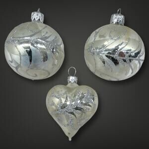 Vintage West Germany Mercury Glass Ornaments –Set of 3–Silver Glitter